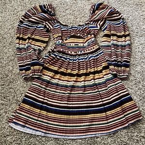 NWT ZARA BROWN STRIPED PUFF SLEEVE BABYDOLL DRESS SIZE SMALL
